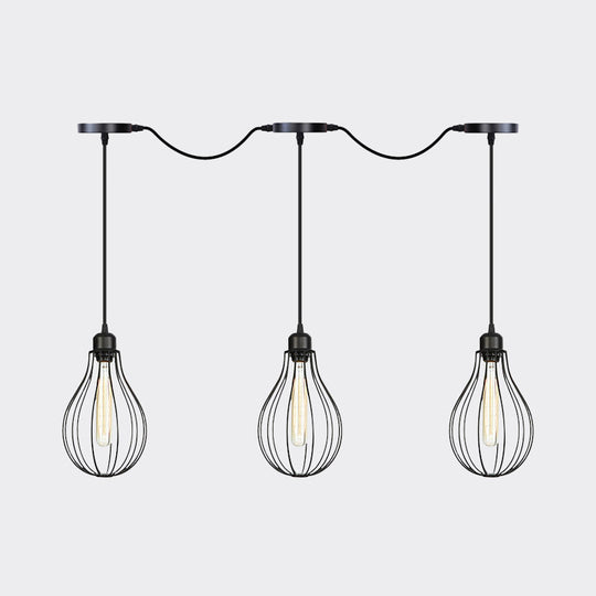Industrial Cage Pendant Chandelier With Multi-Bulb Kit In Black