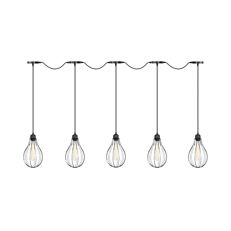 Industrial Cage Pendant Chandelier With Multi-Bulb Kit In Black