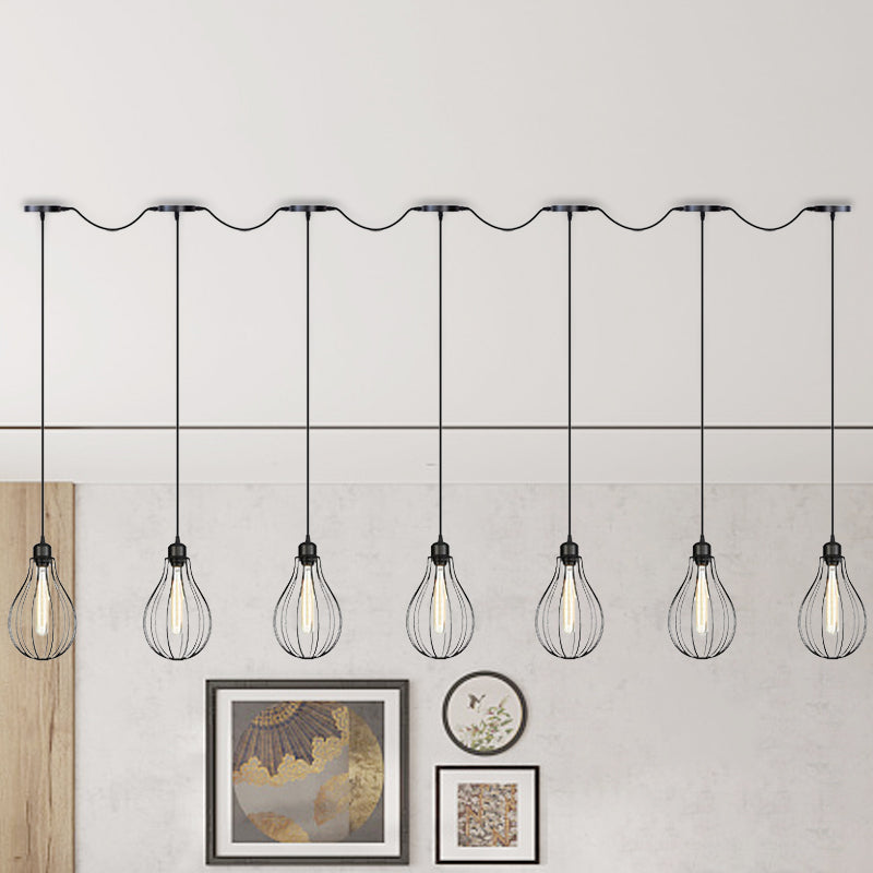 Industrial Cage Pendant Chandelier With Multi-Bulb Kit In Black 7 /