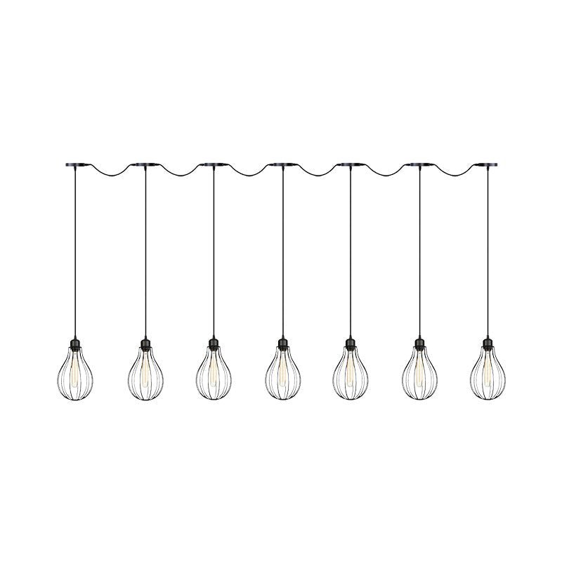 Industrial Cage Pendant Chandelier With Multi-Bulb Kit In Black