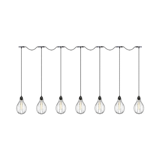 Industrial Cage Pendant Chandelier With Multi-Bulb Kit In Black