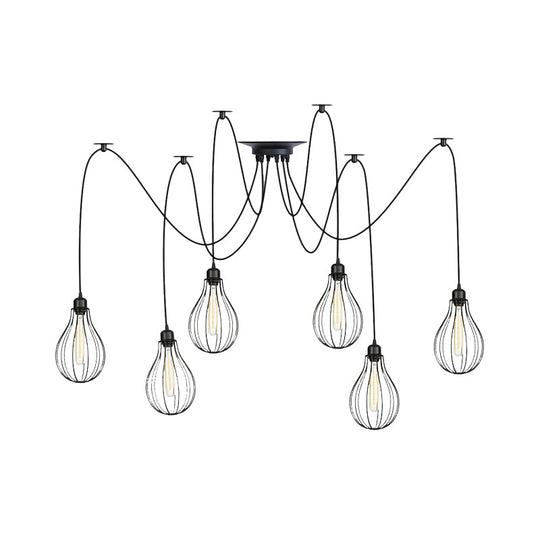 Vintage Iron Pear Cage Swag Pendant Lamp Black Multiple Hanging Lights 2/3/6 Light Options