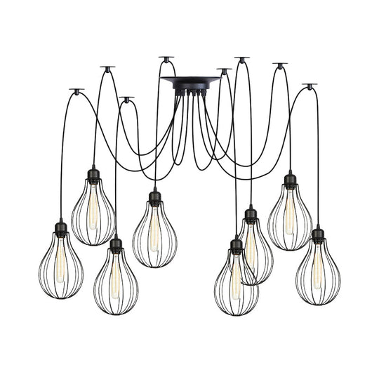 Vintage Iron Pear Cage Hanging Light: 2/3/6-Light Coffee House Swag Pendulum Lamp In Black