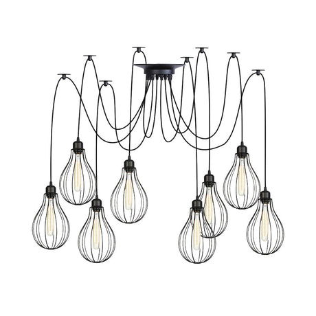 Vintage Iron Pear Cage Swag Pendant Lamp Black Multiple Hanging Lights 2/3/6 Light Options