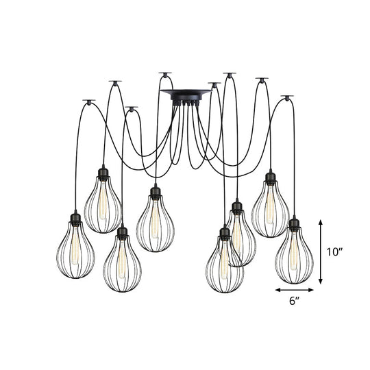 Vintage Iron Pear Cage Swag Pendant Lamp Black Multiple Hanging Lights 2/3/6 Light Options
