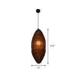 Modernist Cocoon Rattan Suspension Light - 1-Bulb Coffee Finish Pendant Lamp