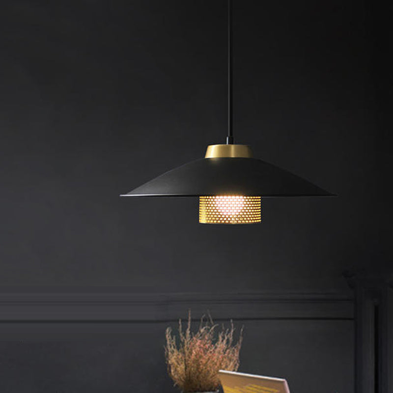 Modernist Black Wide Flare Ceiling Light: 1-Head Metal Pendant Lamp For Restaurants