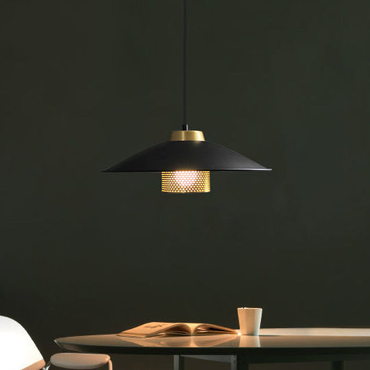 Modernist Black Wide Flare Ceiling Light: 1-Head Metal Pendant Lamp For Restaurants