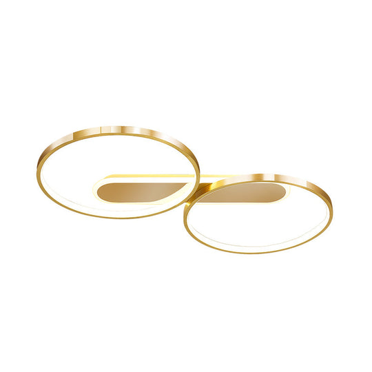 Gold Metal Led Bedroom Flush Ceiling Light - Minimalist Dual Loop Design Warm/White