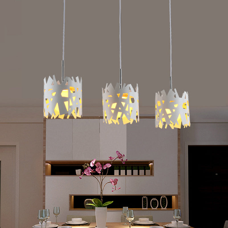 Modern Iron Cylinder Pendant Light: White Finish 1 Bulb Ceiling Suspension Lamp