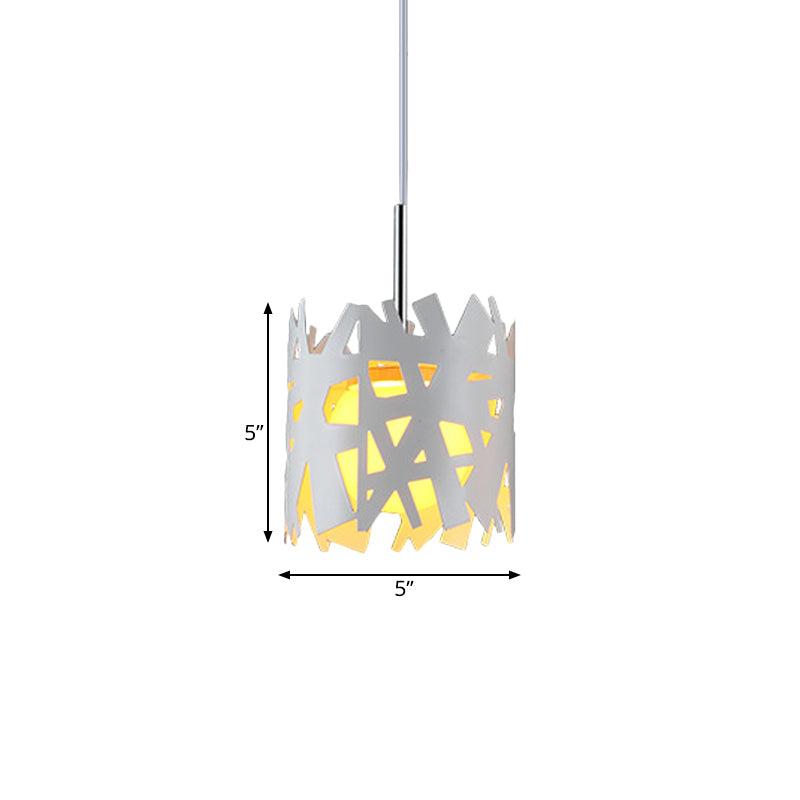 Iron Cylinder Cage Pendant Light - Modern 1 Bulb White Finish Ceiling Suspension Lamp