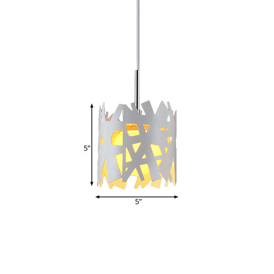 Modern Iron Cylinder Pendant Light: White Finish 1 Bulb Ceiling Suspension Lamp