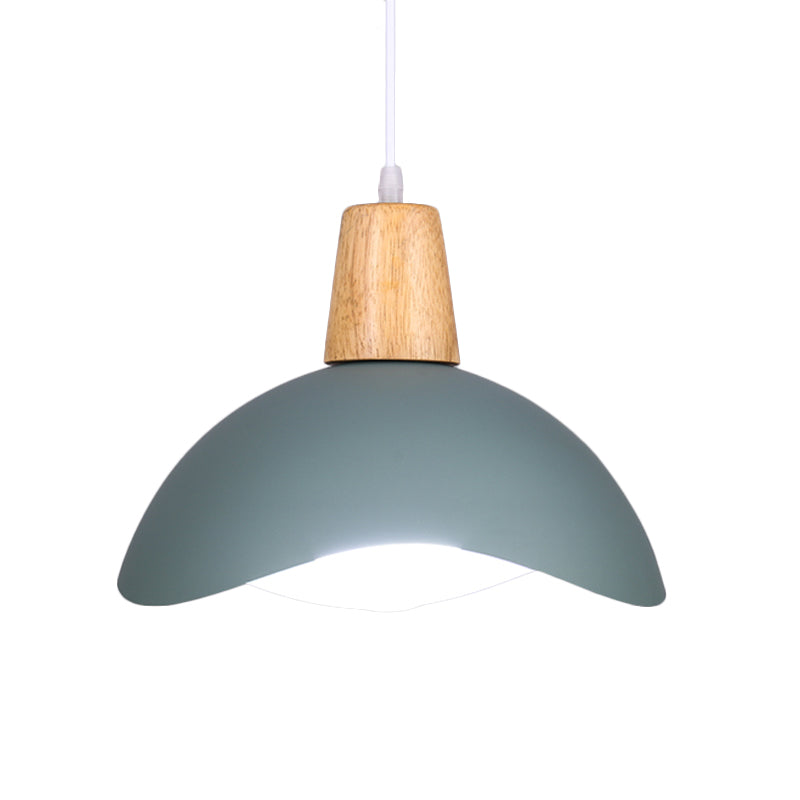 Macaron Iron 1-Light Waving Dome Pendant Lamp In Pink/Yellow/Green Finish For Dining Room