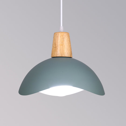 Macaron Iron 1-Light Hanging Lamp In Waving Dome Design - Pink/Yellow/Green Finish For Dining Room