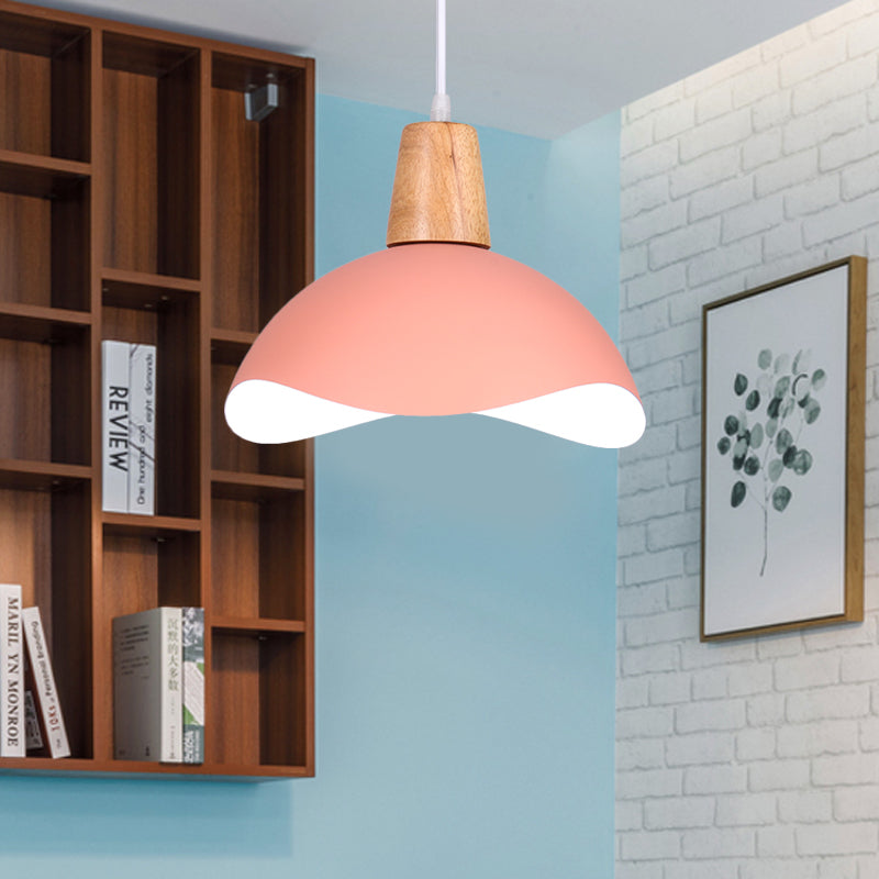 Macaron Iron 1-Light Waving Dome Pendant Lamp In Pink/Yellow/Green Finish For Dining Room