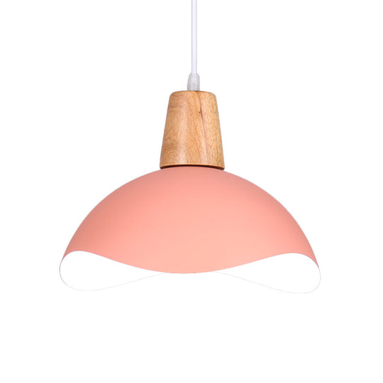 Macaron Iron 1-Light Waving Dome Pendant Lamp In Pink/Yellow/Green Finish For Dining Room