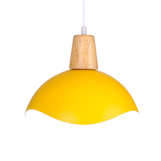 Macaron Iron 1-Light Hanging Lamp In Waving Dome Design - Pink/Yellow/Green Finish For Dining Room