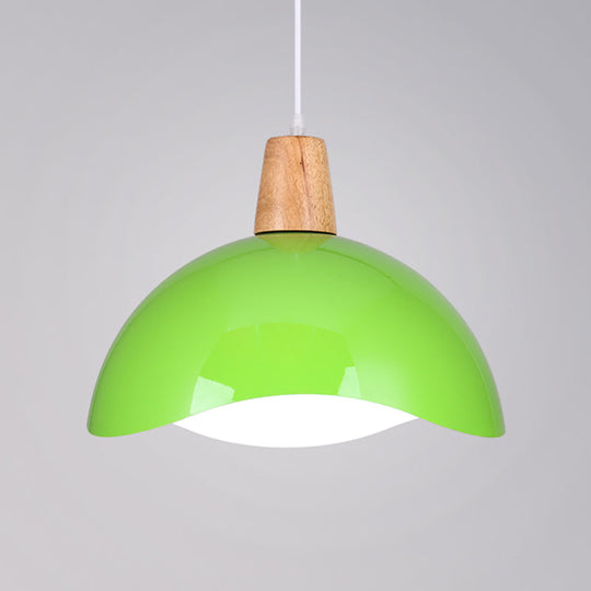 Macaron Iron 1-Light Hanging Lamp In Waving Dome Design - Pink/Yellow/Green Finish For Dining Room