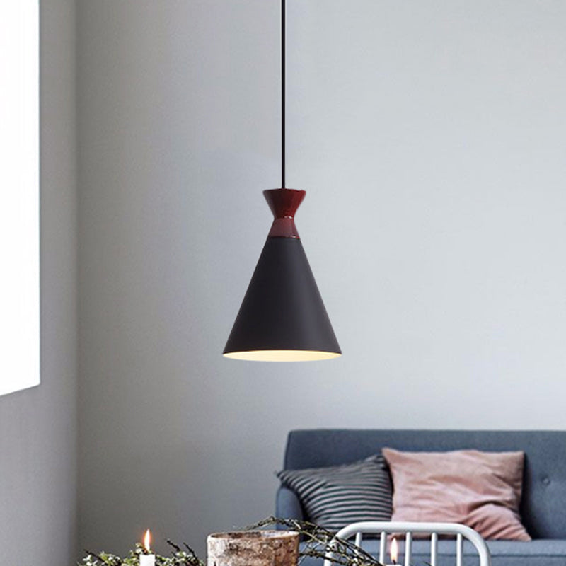 Modernist Iron 1-Head Bedside Pendant Light In Black/Grey/White - Wide Flare Drop Design Black
