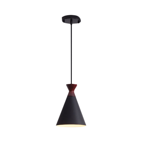 Modernist Iron 1-Head Bedside Pendant Light In Black/Grey/White - Wide Flare Drop Design