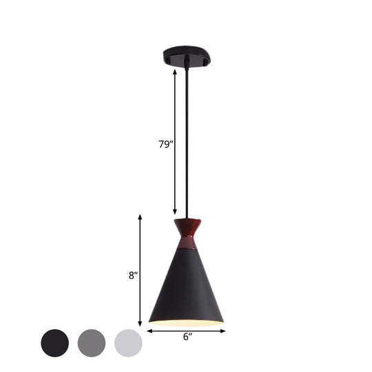 Modernist Iron Pendant Light - Wide Flare Drop 1 Head Bedside Suspension Lamp In Black/Grey/White