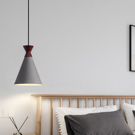 Modernist Iron 1-Head Bedside Pendant Light In Black/Grey/White - Wide Flare Drop Design