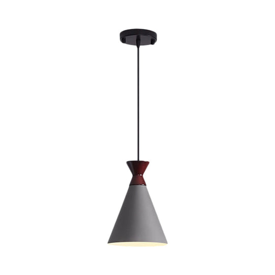 Modernist Iron Pendant Light - Wide Flare Drop 1 Head Bedside Suspension Lamp In Black/Grey/White