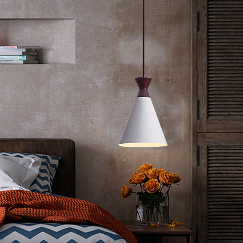 Modernist Iron 1-Head Bedside Pendant Light In Black/Grey/White - Wide Flare Drop Design