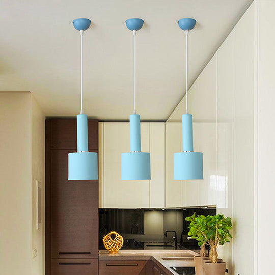 2-Layer Tube Metal Hanging Light Kit - Macaron Blue Ceiling Pendant Lamp