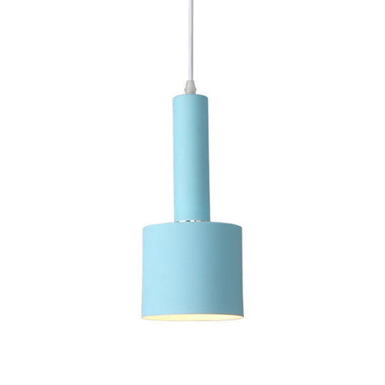 Macaron 1-Light Blue Finish 2-Layer Tube Metal Hanging Light Kit Ceiling Pendant Lamp For Table