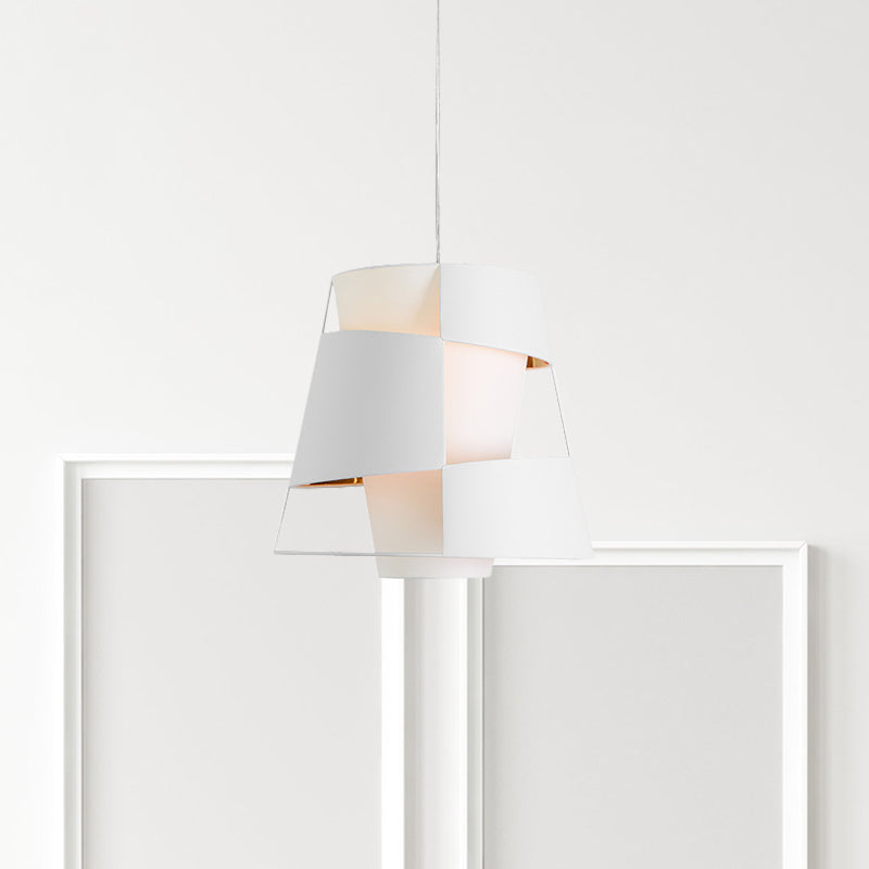 Modern Laser Cut Design Metal Pendant Lamp - White/Black Barrel Hanging Light With 1 Bulb