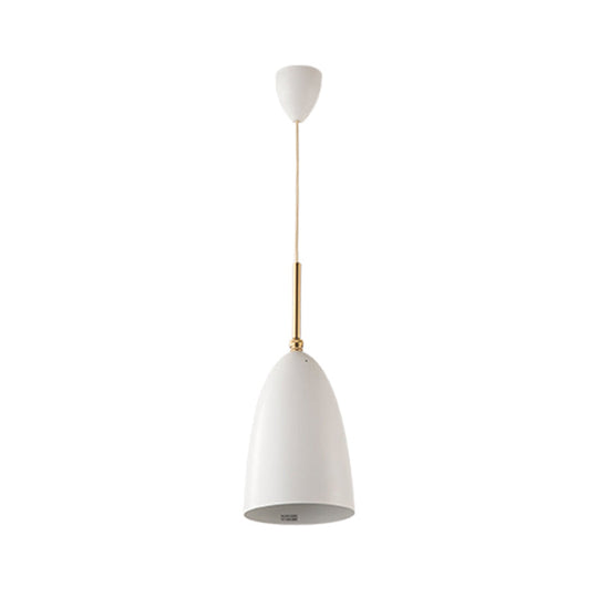 Modern White Drop Pendant Light With Bullet Iron Shade For Bedroom