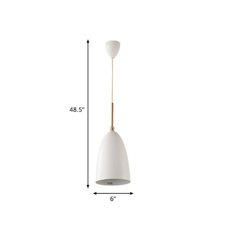Modern White Drop Pendant Light With Bullet Iron Shade For Bedroom