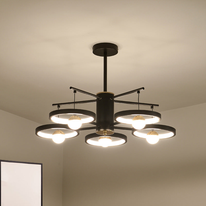 Modern Semi Mount Black Finish Led Ceiling Lamp 5/6 Heads With Acrylic Shade 25.5’/29.5’ Wide