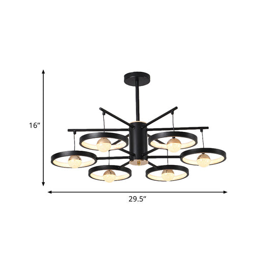 Modern Semi Mount Black Finish Led Ceiling Lamp 5/6 Heads With Acrylic Shade 25.5’/29.5’ Wide