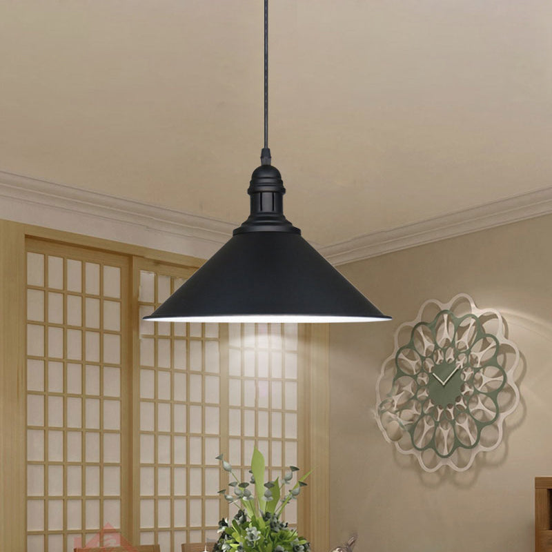 Conical Farmhouse Style Black/White Ceiling Pendant Light Fixture