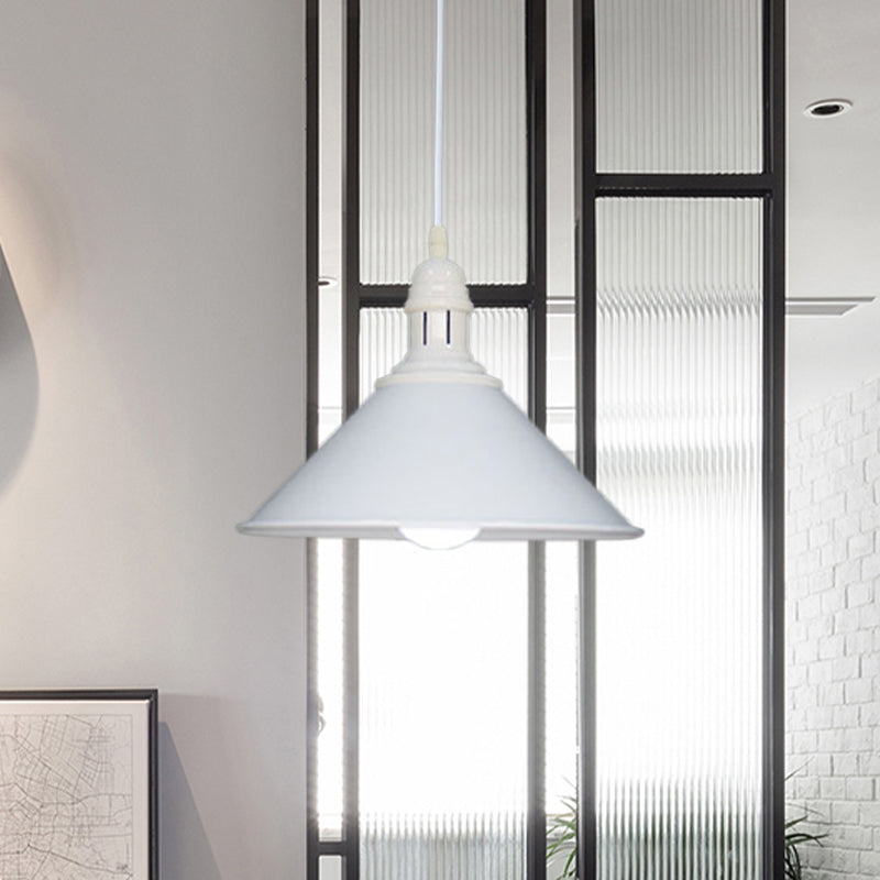 Conical Farmhouse Style Black/White Ceiling Pendant Light Fixture White