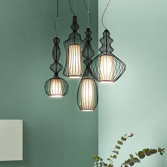 Industrial Black Wire Pendant Light With Fabric Shade - 1 Dining Room Fixture