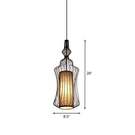 Industrial Black Wire Pendant Light With Fabric Shade - 1 Dining Room Fixture