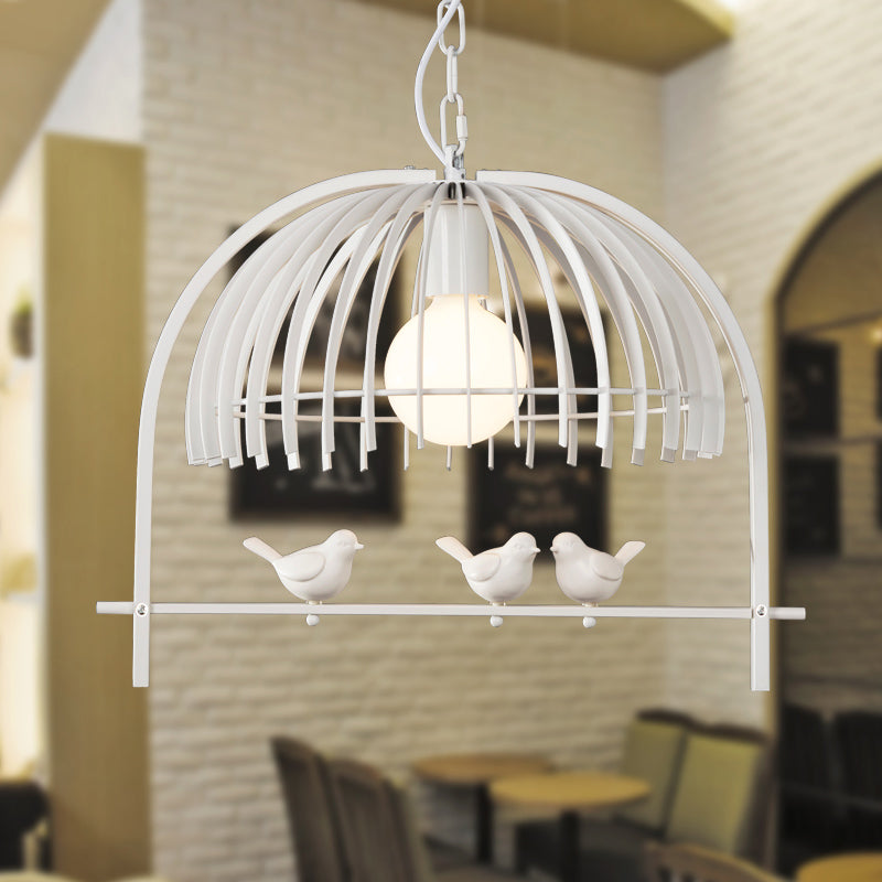 Metal Dome Shade Ceiling Pendant Light With Bird Cage Design - Lodge Style 1-Bulb Indoor Hanging