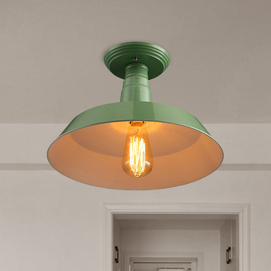 Black/Red Industrial Style Semi Flush Ceiling Light Fixture For Corridor - Metallic Barn Shade