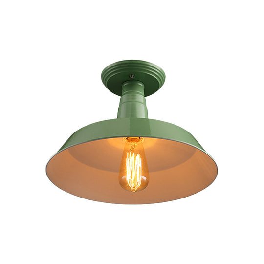 Black/Red Industrial Style Semi Flush Ceiling Light Fixture For Corridor - Metallic Barn Shade