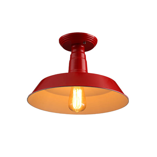 Black/Red Industrial Style Semi Flush Ceiling Light Fixture For Corridor - Metallic Barn Shade