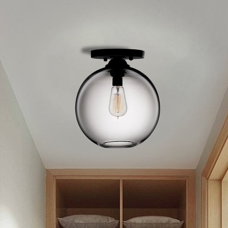 Industrial Style Semi-Flush Ceiling Light With Globe Shade In Red/Brown/Blue Glass For Dining Room