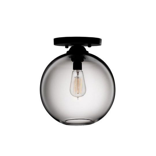 Industrial Style Semi-Flush Ceiling Light With Globe Shade In Red/Brown/Blue Glass For Dining Room