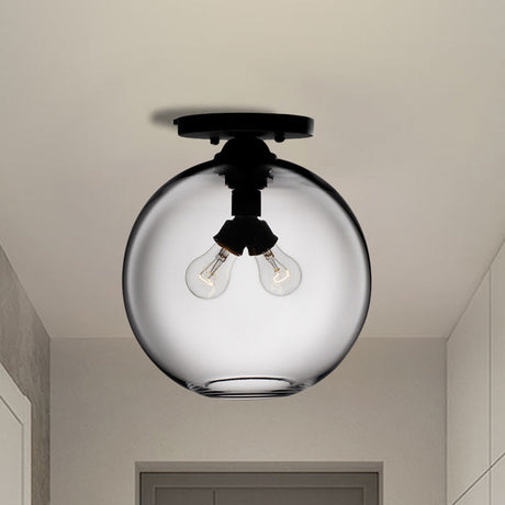 Industrial Style Semi-Flush Ceiling Light With Globe Shade In Red/Brown/Blue Glass For Dining Room