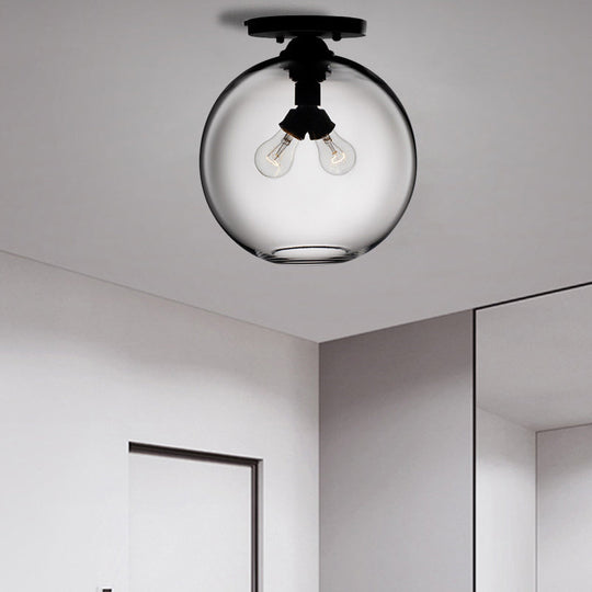 Industrial Style Semi-Flush Ceiling Light With Globe Shade In Red/Brown/Blue Glass For Dining Room