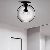 Industrial Style Semi-Flush Ceiling Light With Globe Shade In Red/Brown/Blue Glass For Dining Room