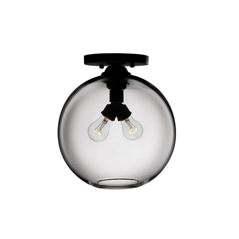 Industrial Style Semi-Flush Ceiling Light With Globe Shade In Red/Brown/Blue Glass For Dining Room