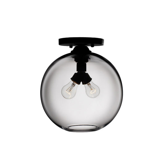 Industrial Style Semi-Flush Ceiling Light With Globe Shade In Red/Brown/Blue Glass For Dining Room